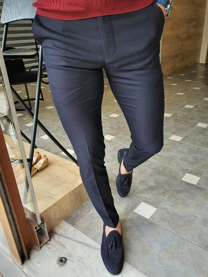Paruri Navy Blue Slim Fit Pants: Versatile Elegance