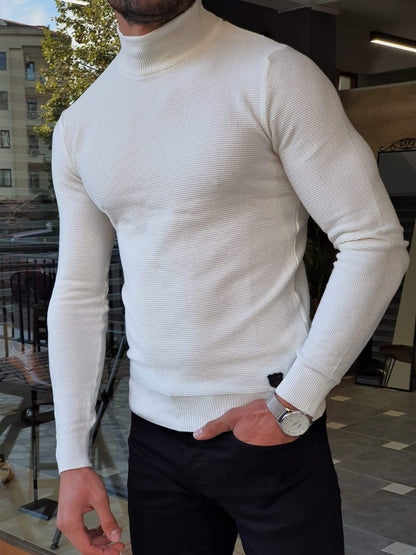 Elko White Slim Fit Mock Turtleneck Sweater