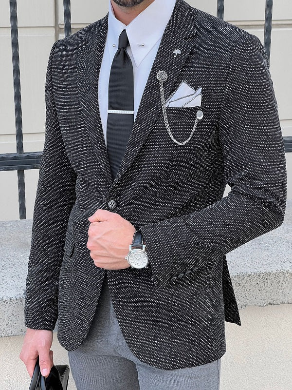 Edmond Black Slim Fit Notch Lapel Blazer