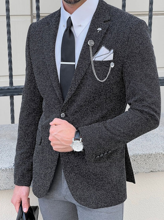 Edmond Black Slim Fit Notch Lapel Blazer