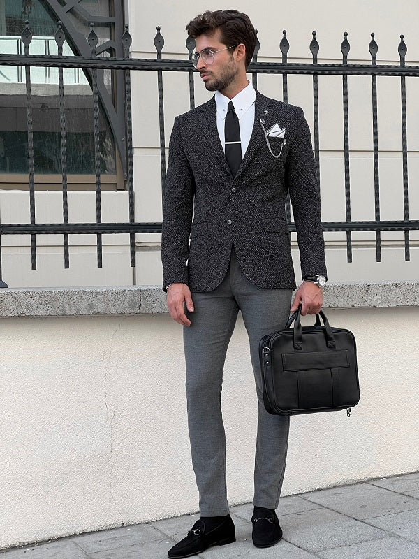 Edmond Black Slim Fit Notch Lapel Blazer
