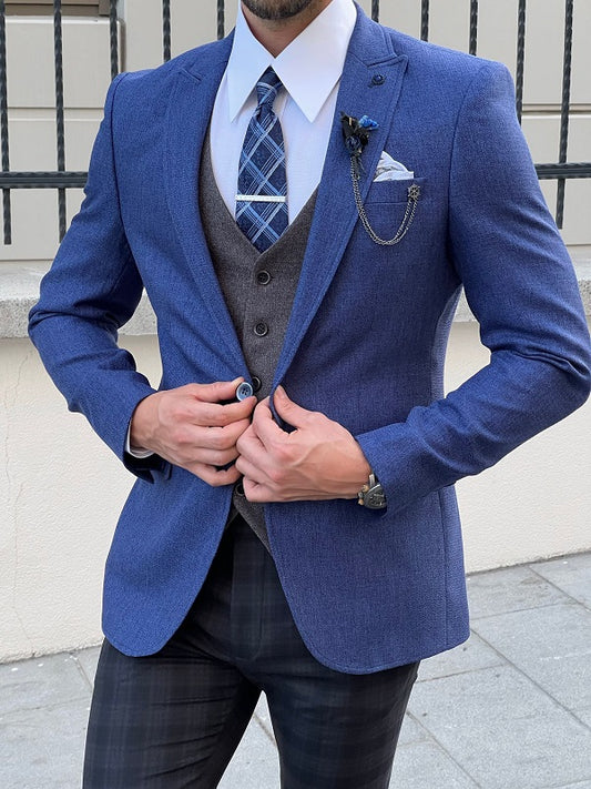 Edmond Royal Blue Slim Fit Peak Lapel Blazer