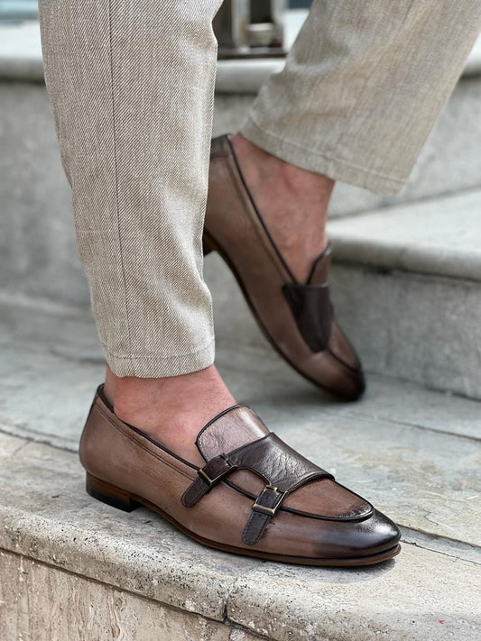 Lawson Beige Double Monk Strap Loafers for Men