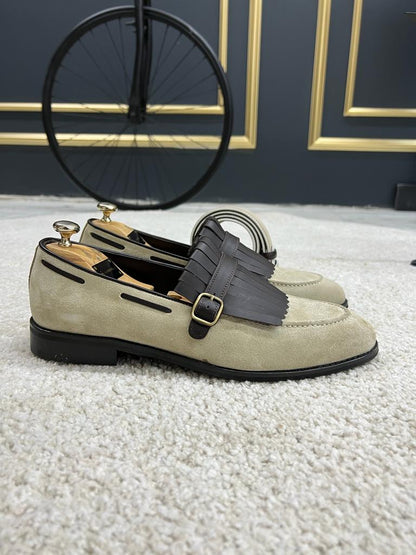 Lawson Beige Suede Kilt Loafers