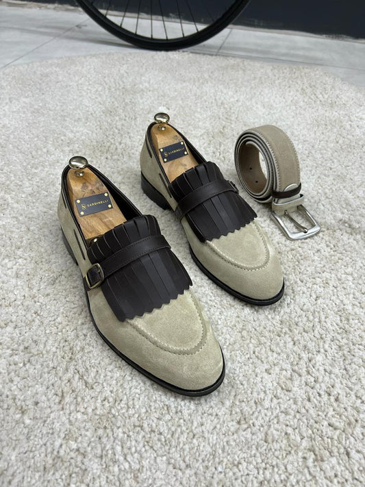 Lawson Beige Suede Kilt Loafers