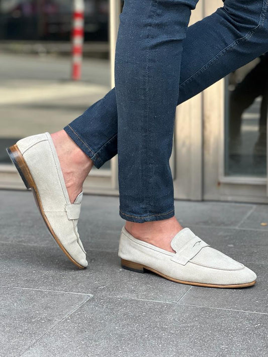 Lawson Beige Suede Penny Loafers