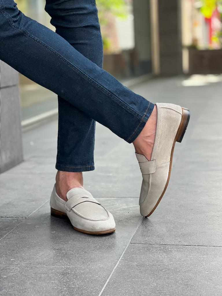 Lawson Beige Suede Penny Loafers