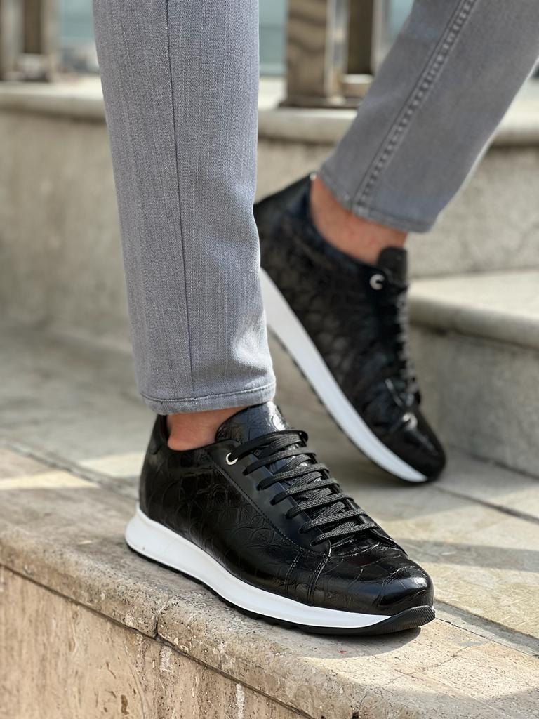 Lawson Black Crocodile Pattern Mid-Top Sneakers