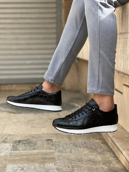 Lawson Black Crocodile Pattern Mid-Top Sneakers