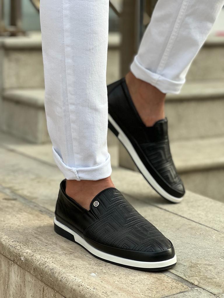 Lawson Black Patterned Slip-Ons for Men