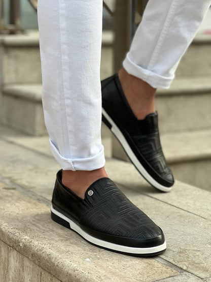 Lawson Black Patterned Slip-Ons for Men