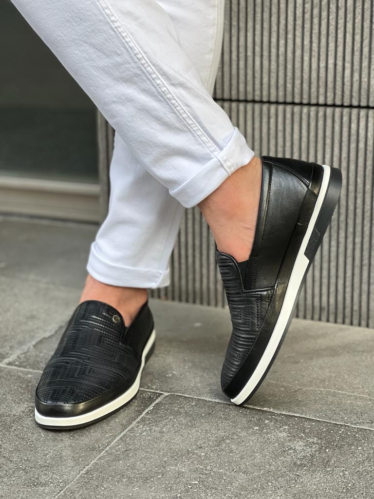 Lawson Black Patterned Slip-Ons for Men
