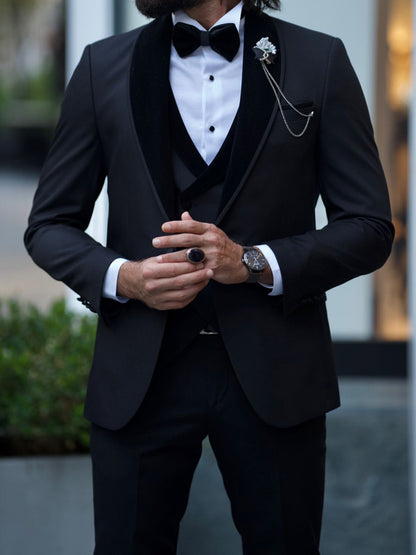 Lowton Black Slim Fit Velvet Shawl Lapel Tuxedo