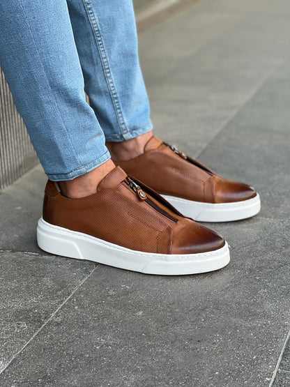 Lawson Brown Mid-Top Zipper Sneakers for Men