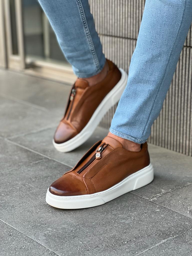 Lawson Brown Mid-Top Zipper Sneakers for Men
