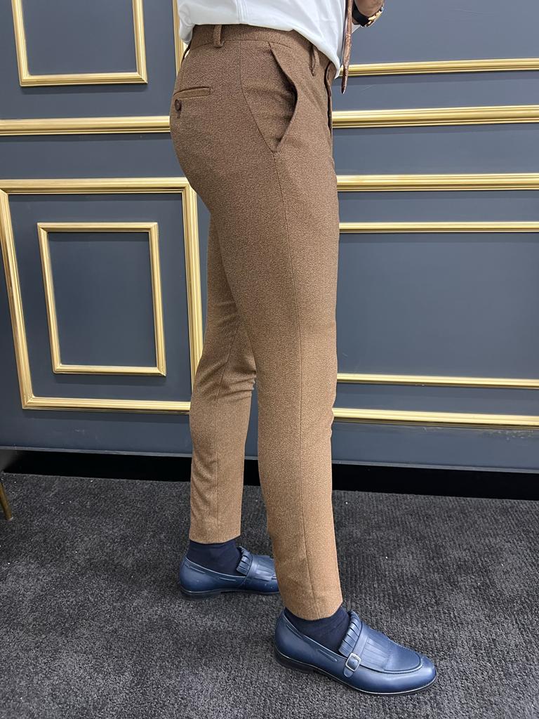 Eros Camel Slim Fit Cotton Pants