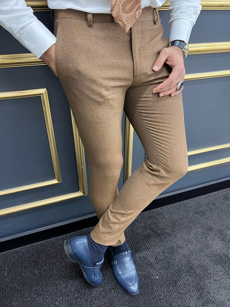Eros Camel Slim Fit Cotton Pants