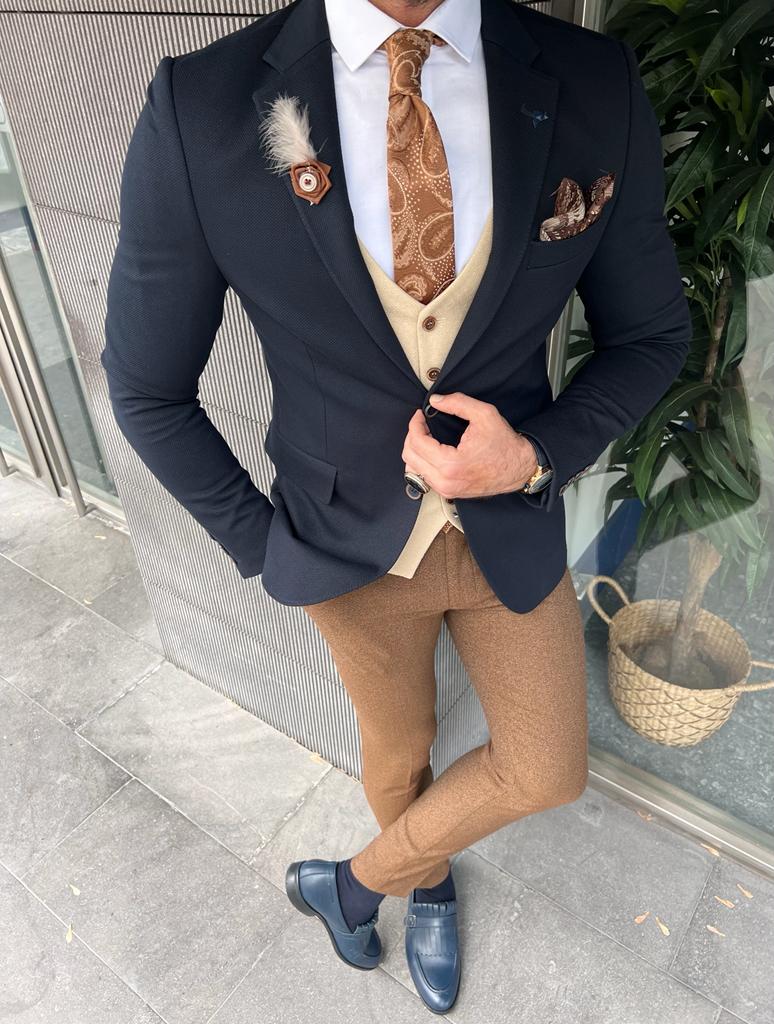 Fabio Dark Blue Slim Fit Blazer - Tailored Elegance