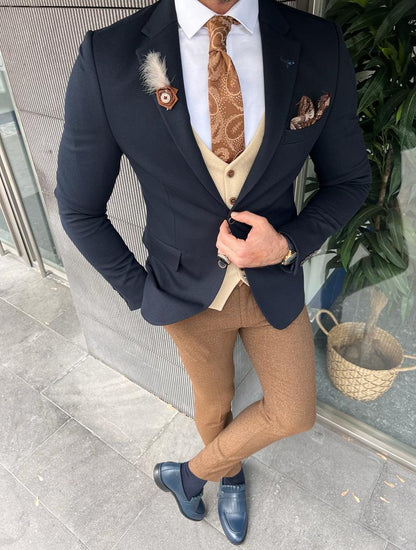 Fabio Dark Blue Slim Fit Blazer - Tailored Elegance