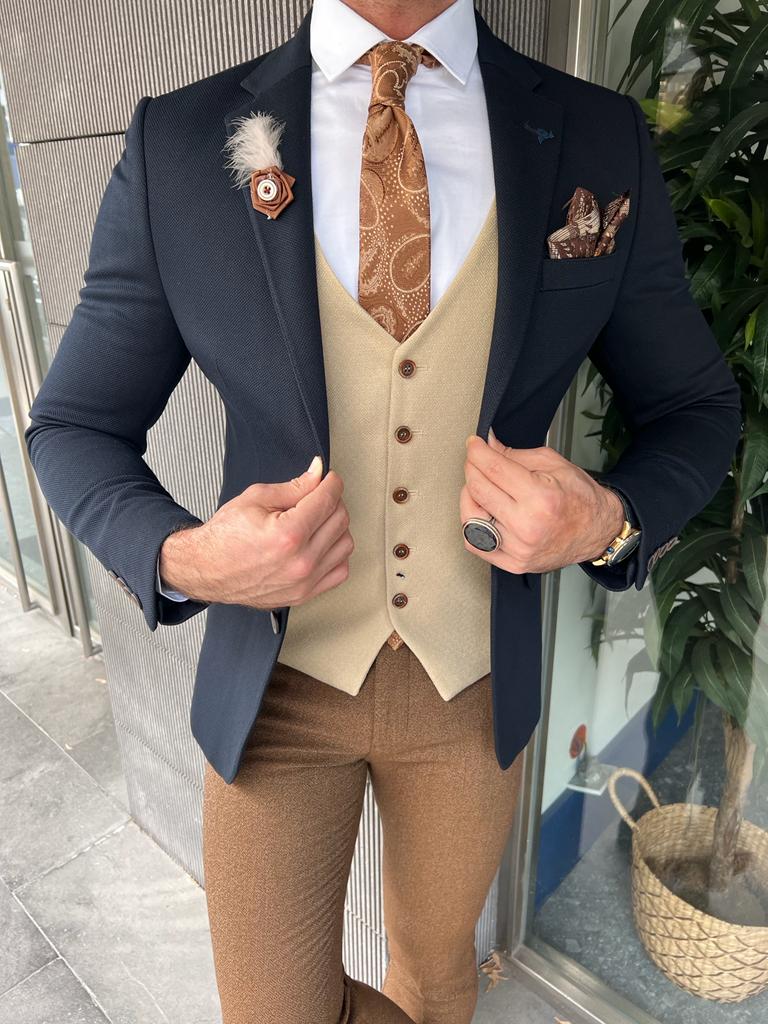 Fabio Dark Blue Slim Fit Blazer - Tailored Elegance