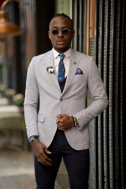 Fabio Gray Slim Fit Cotton Blazer - Elevate Your Wardrobe