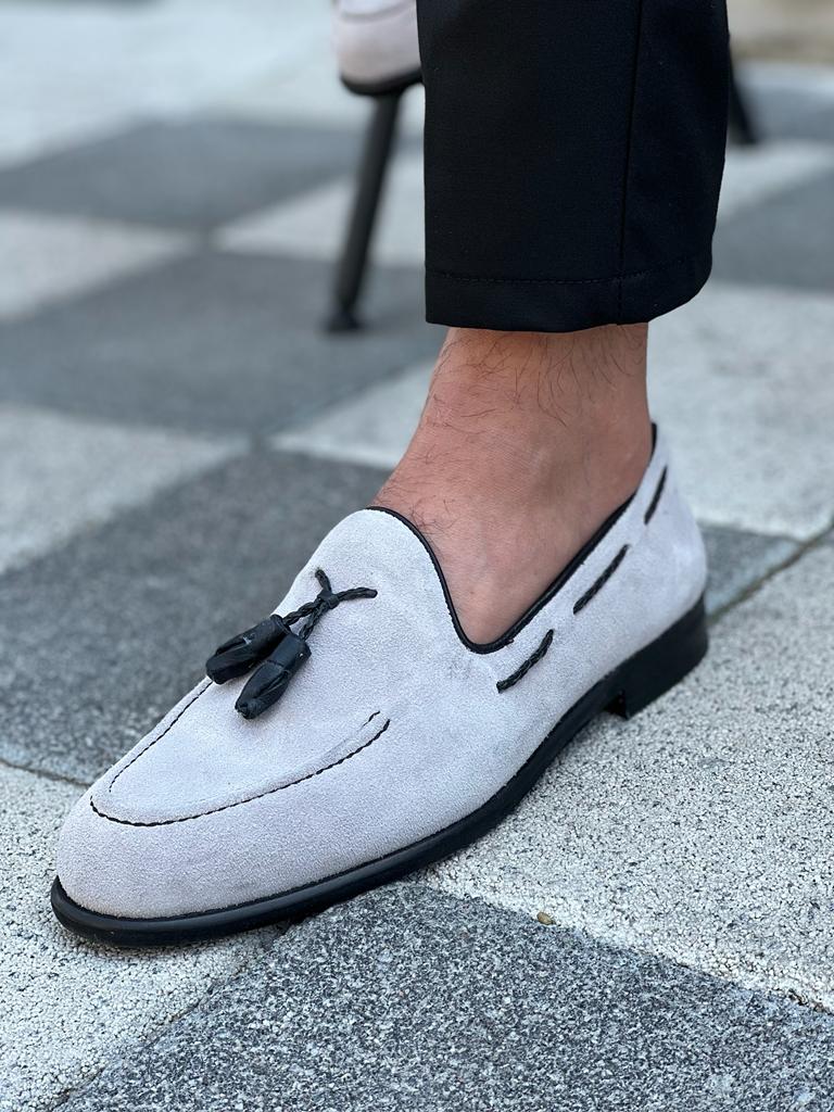 Lawson Gray Suede Tassel Loafers - Elegant Footwear for Men