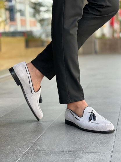 Lawson Gray Suede Tassel Loafers - Elegant Footwear for Men