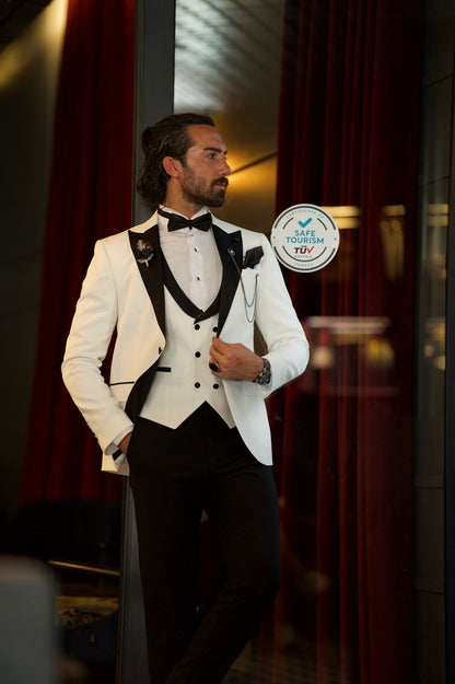 Lawson White Slim Fit Peak Lapel Tuxedo: The Epitome of Elegance