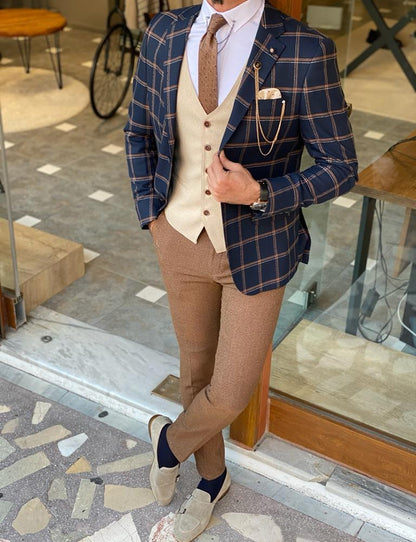 Nevada Blue Slim Fit Plaid Blazer - Elevate Your Style