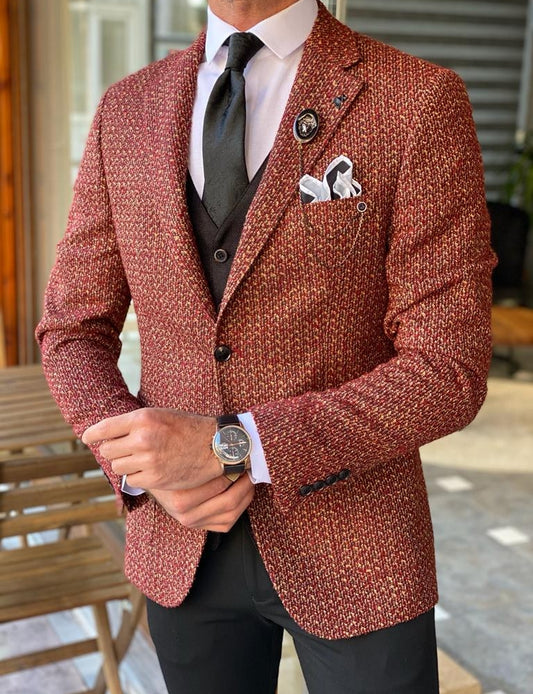 Nevada Brown Slim Fit Patterned Wool Blazer – A Versatile Tailored Jacket for Every Occasion