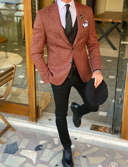 Nevada Brown Slim Fit Patterned Wool Blazer – A Versatile Tailored Jacket for Every Occasion