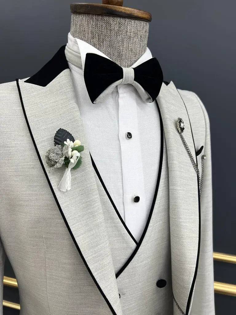 Lawson Gray Slim Fit Peak Lapel Tuxedo for Men - BRABION