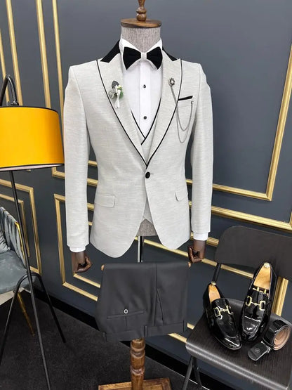 Lawson Gray Slim Fit Peak Lapel Tuxedo for Men - BRABION