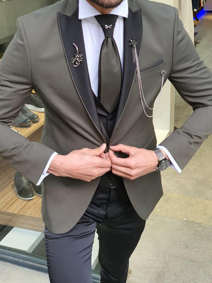 Forenza Khaki Peak Lapel Tuxedo - Slim-Fit Elegance for Every Occasion