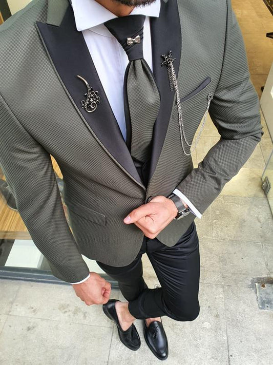 Forenza Khaki Peak Lapel Tuxedo - Slim-Fit Elegance for Every Occasion