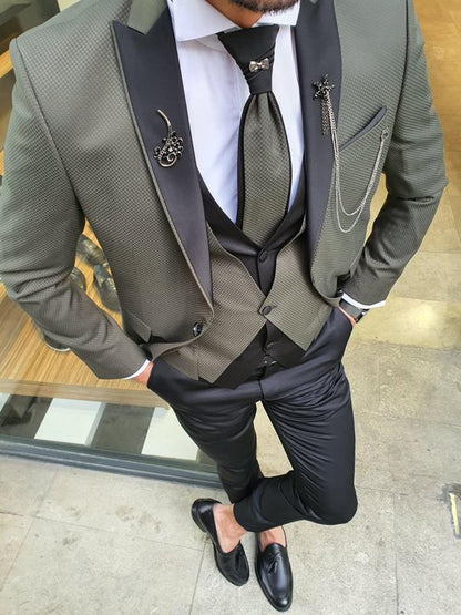 Forenza Khaki Peak Lapel Tuxedo - Slim-Fit Elegance for Every Occasion