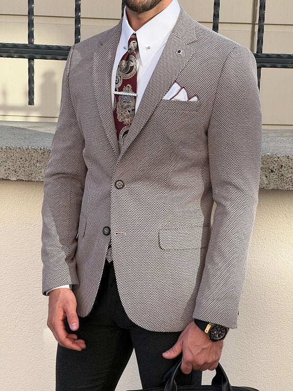 Edmond Beige Slim Fit Notch Lapel Blazer