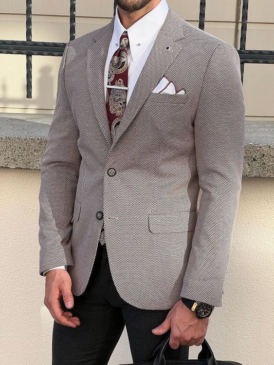 Edmond Beige Slim Fit Notch Lapel Blazer