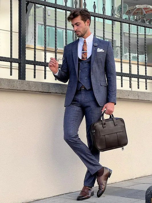 Napoli Indigo Slim Fit Peak Lapel Suit brabion