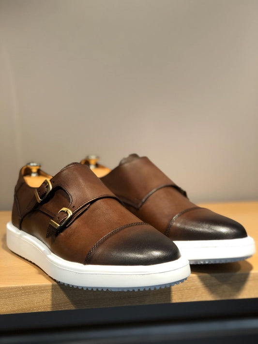 Odessa Brown Monk Strap Cap Toe Shoes