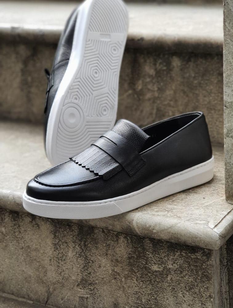 Pierre Black Kilt Loafers - Elegant Leather Shoes for Every Occasion