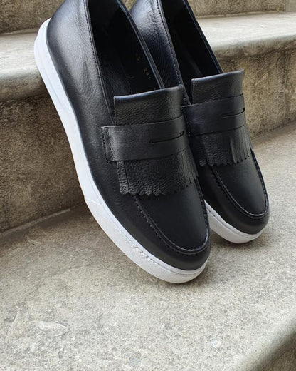 Pierre Black Kilt Loafers - Elegant Leather Shoes for Every Occasion