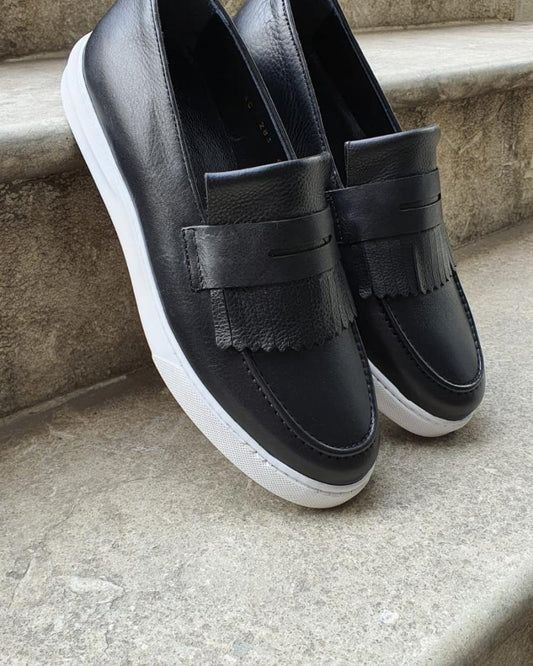 Pierre Black Kilt Loafers - Elegant Leather Shoes for Every Occasion