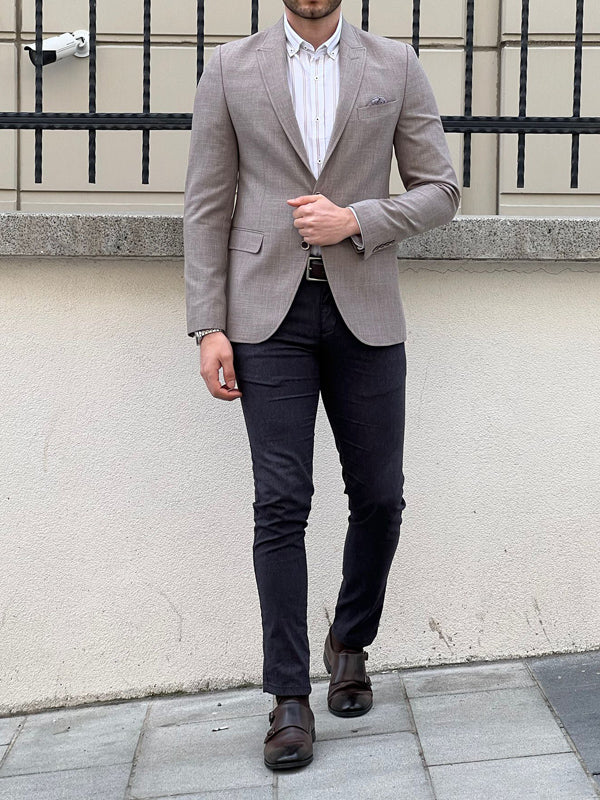 Rockford Beige Slim Fit Peak Lapel Blazer