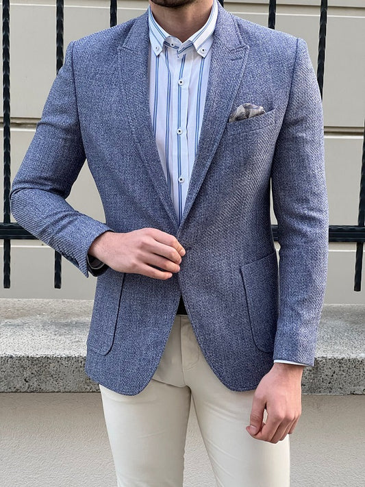 Rockford Blue Slim Fit Peak Lapel Wool Blazer - Elevate Your Wardrobe
