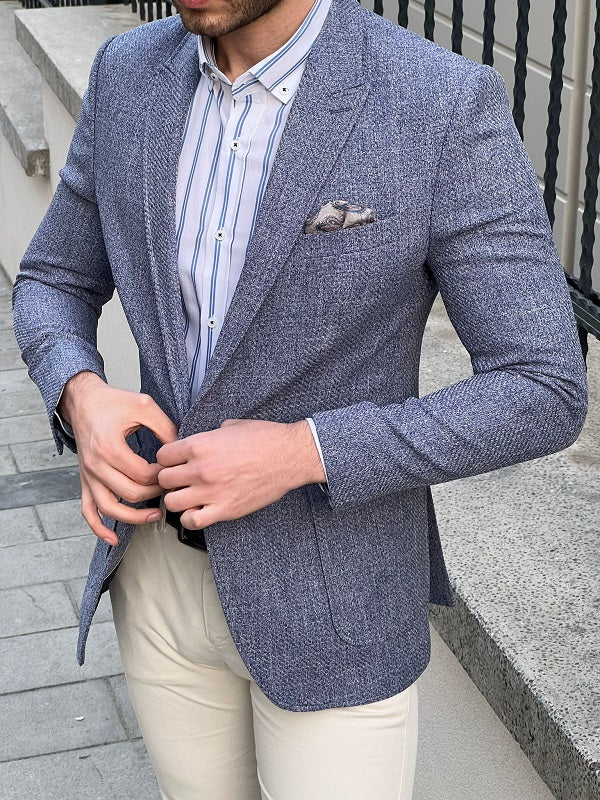 Rockford Blue Slim Fit Peak Lapel Wool Blazer - Elevate Your Wardrobe