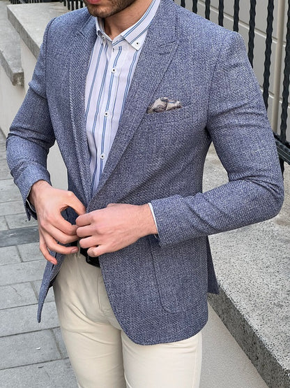 Rockford Blue Slim Fit Peak Lapel Wool Blazer - Elevate Your Wardrobe