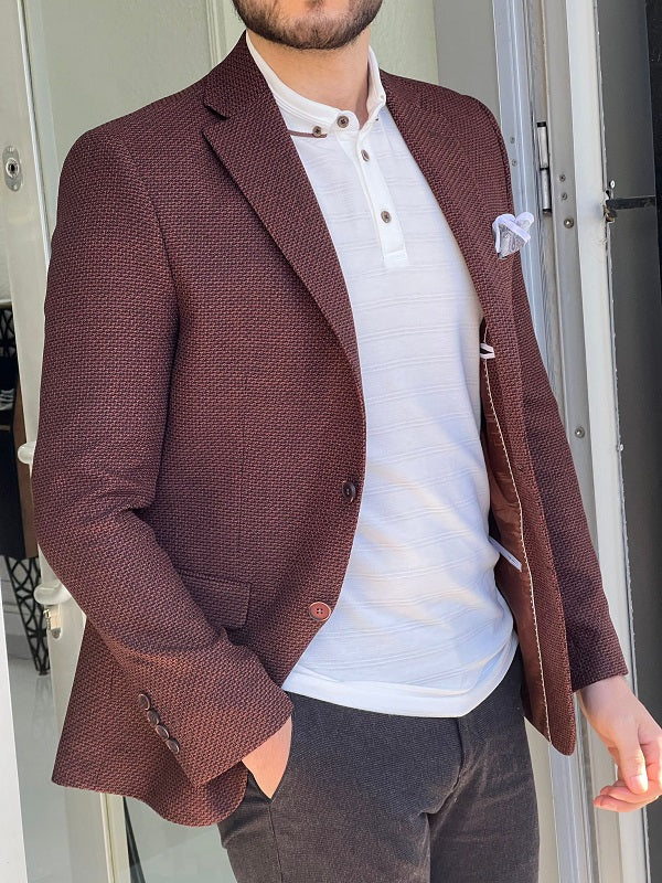 Rockford Brown Slim Fit Notch Lapel Blazer - Stylish Versatility for Every Occasion