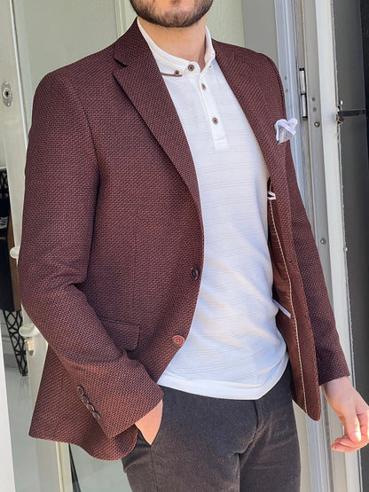 Rockford Brown Slim Fit Notch Lapel Blazer - Stylish Versatility for Every Occasion