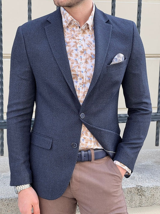 Rockford Navy Blue Slim Fit Notch Lapel Blazer - Elevate Your Style